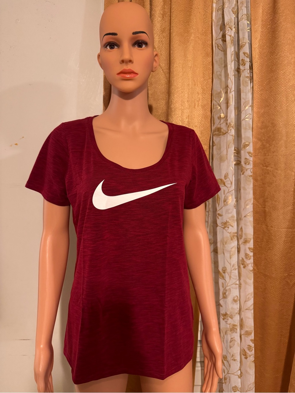 Nike Burgundy Scoop Neck Short Sleeve Tee with White Swoosh